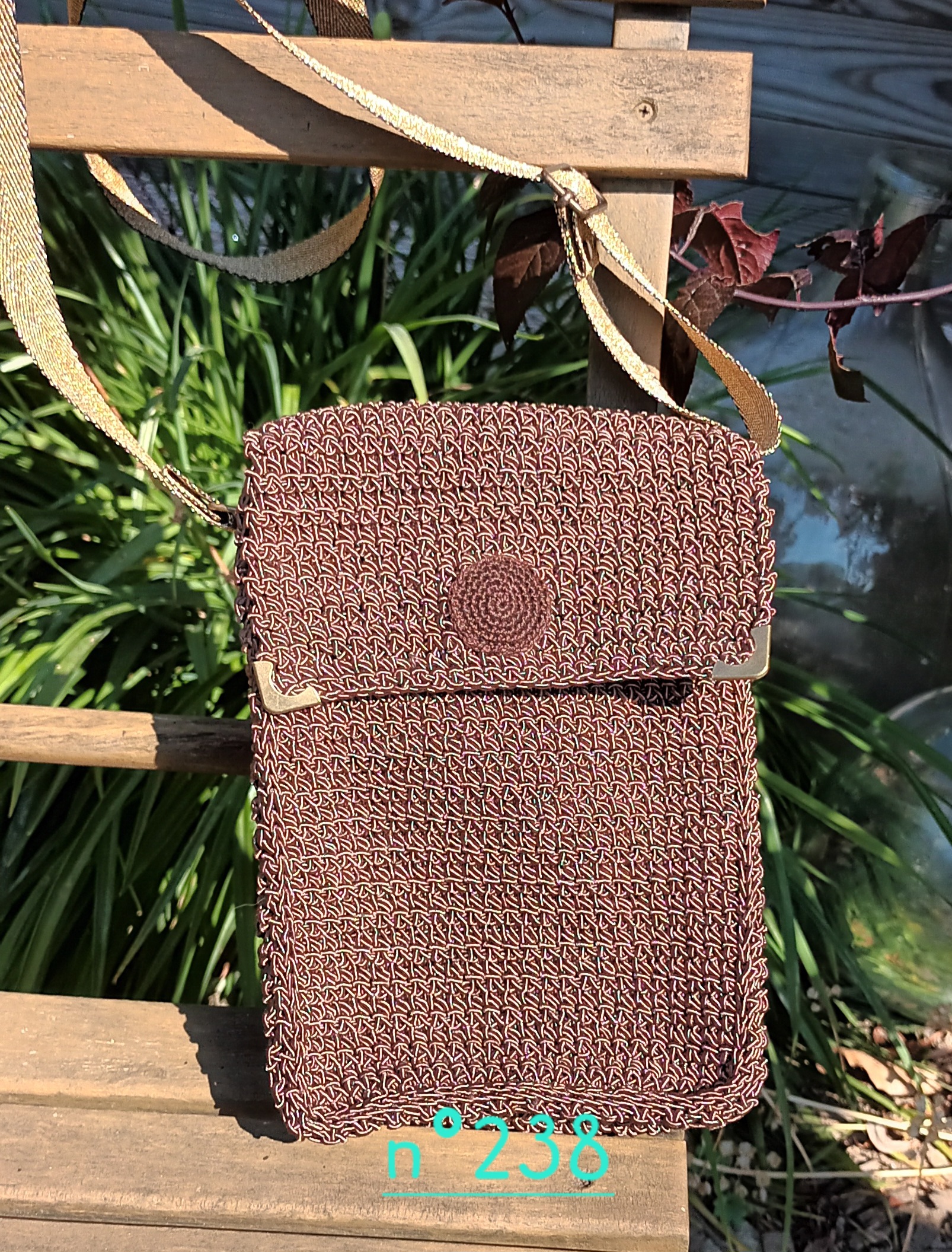 Pochette bandoulière crochet marron
